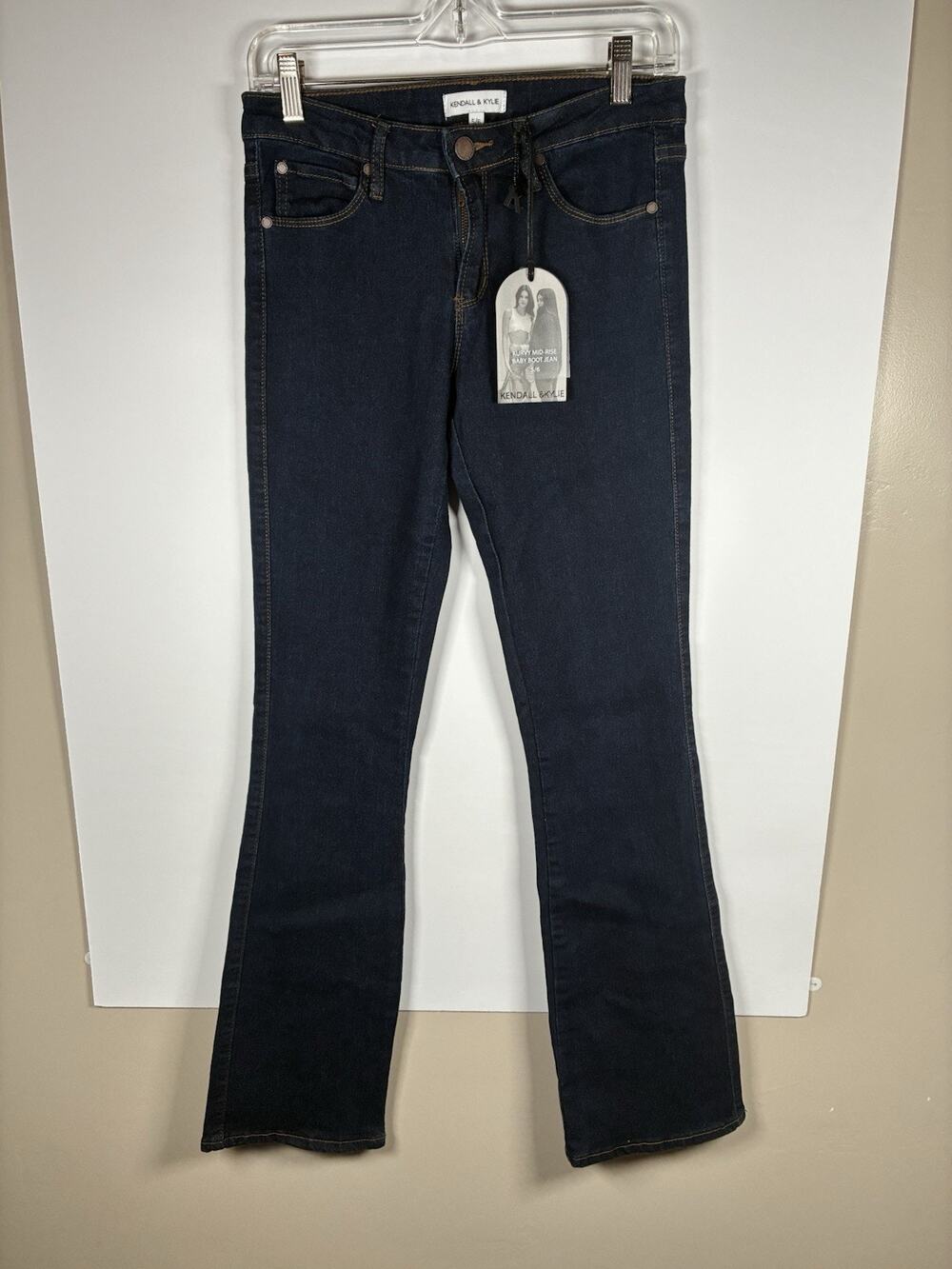 Kendall & Kylie Sz 5/6 Kurvy Mid Rise Baby Boot Jeans Dark Wash NWT Y2K Bootcut